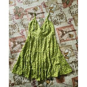 LA HEARTS Green Floral Sweetheart Fit & Flare Dress Ruffle Trim Coquette  Size M
